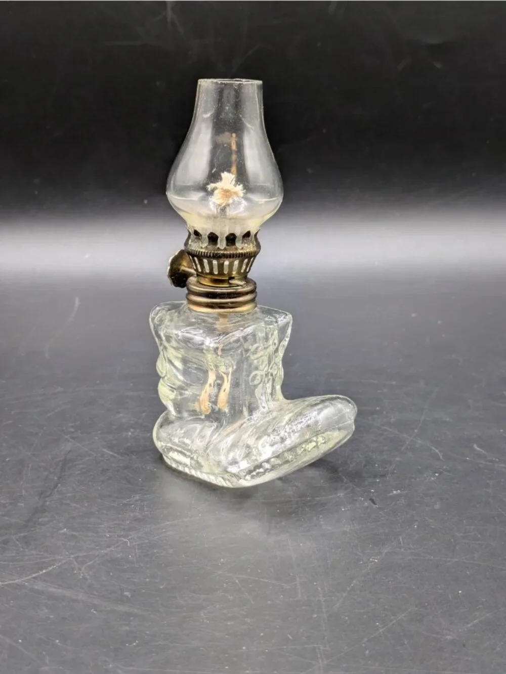 Vintage Mini Oil Lamp Lantern Boot Shaped Clear Glass Made in Hong Kong 5
